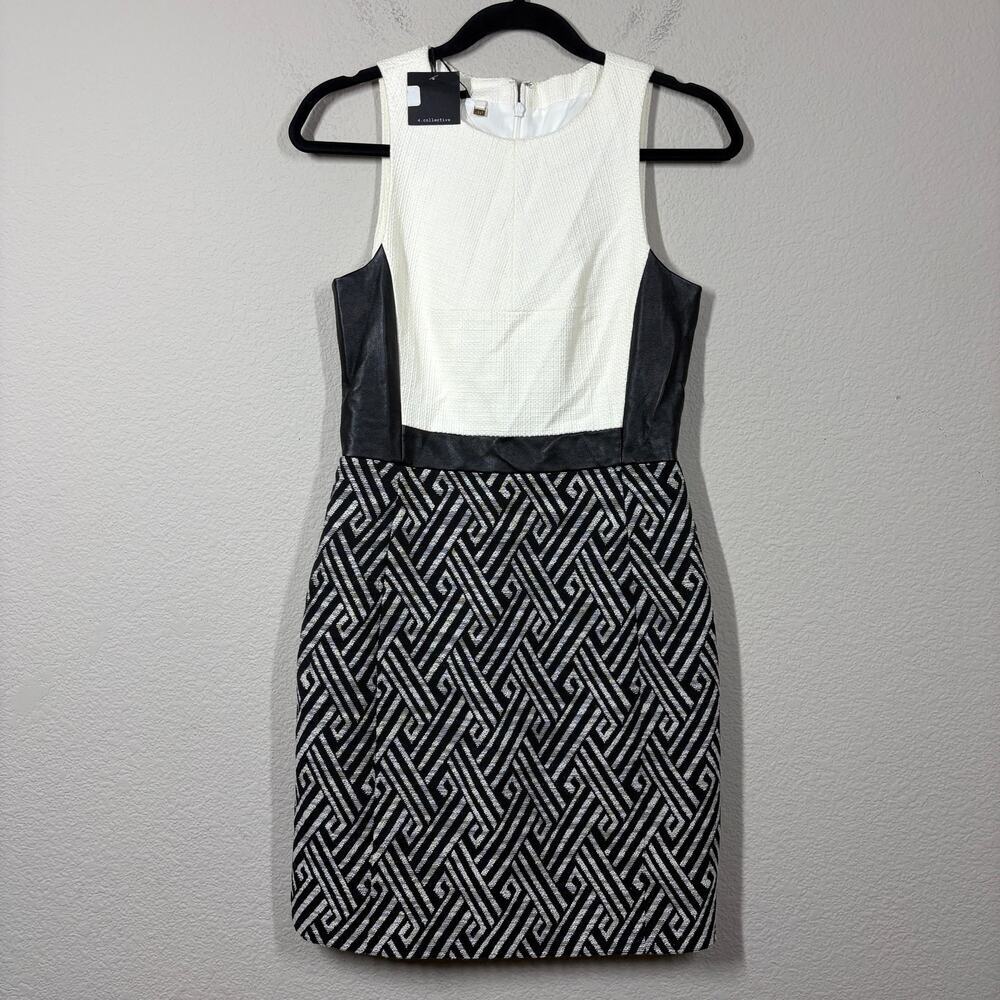 4. Collective 4 Chelsea Tweed Sheath Dress Ivory Black Geometric Sleeveless
